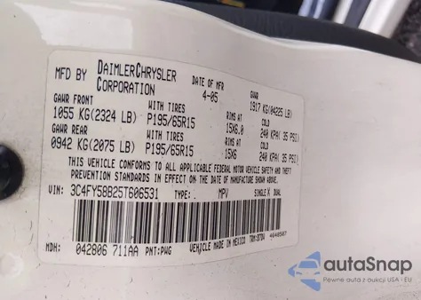 2005 Chrysler Pt Cruiser Touring z USA, uszkodzony, nr VIN 3C4FY58B25T606531